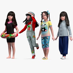 3D Rigged Asian Girl Childs Collection 2 for Maya model