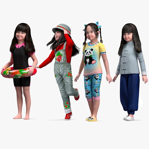 modelo 3d Colección para niñas asiáticas aparejadas para Maya