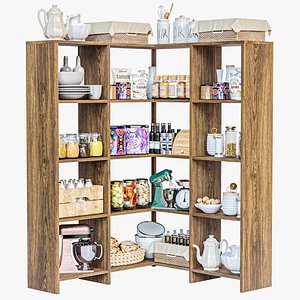 Shelf with dishes kitchen utensils and preserves 3D model