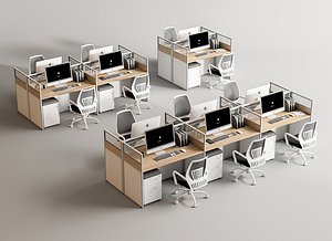 3D model Office Desk with Chairs and Computer Workspace