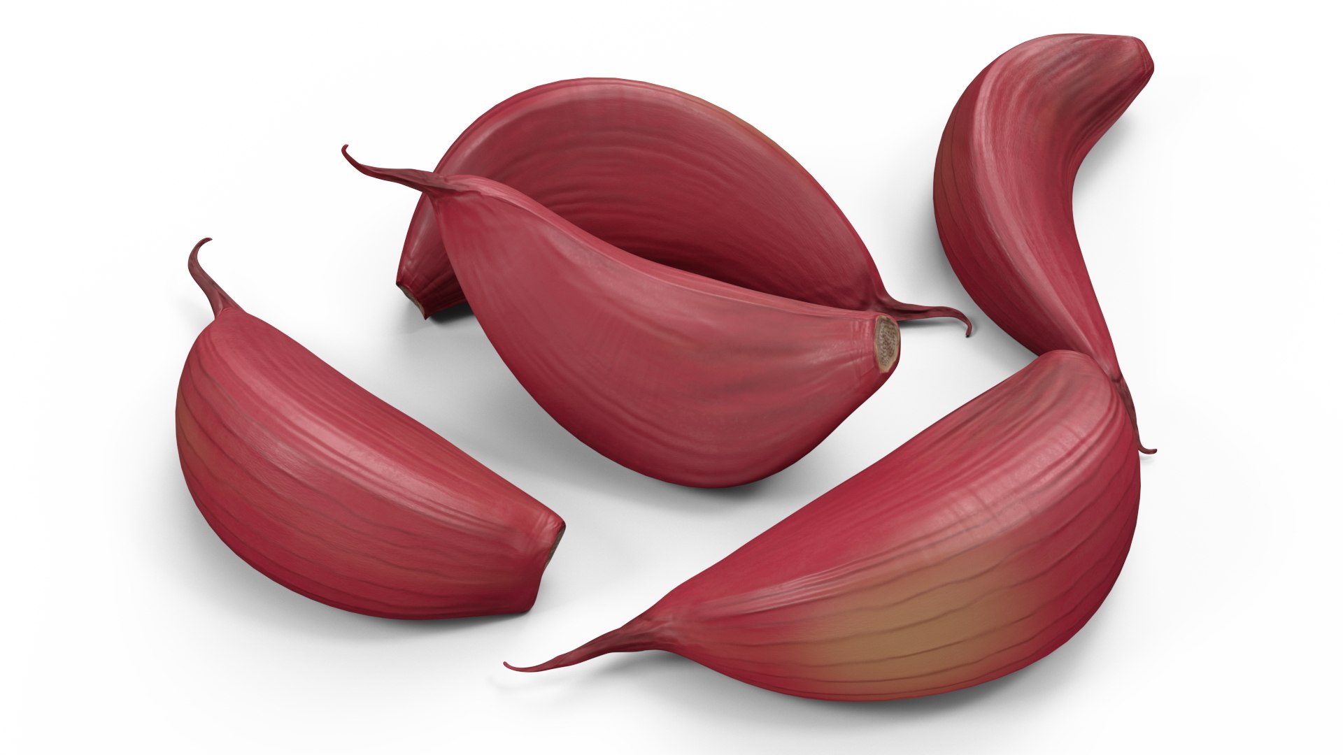 Five Garlic Cloves Red 3D model preview