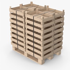 3D Wooden Fruit Crates On Pallet model