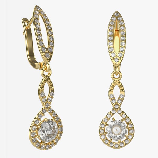 3D Earrings Diamond Gold Jewelry 02