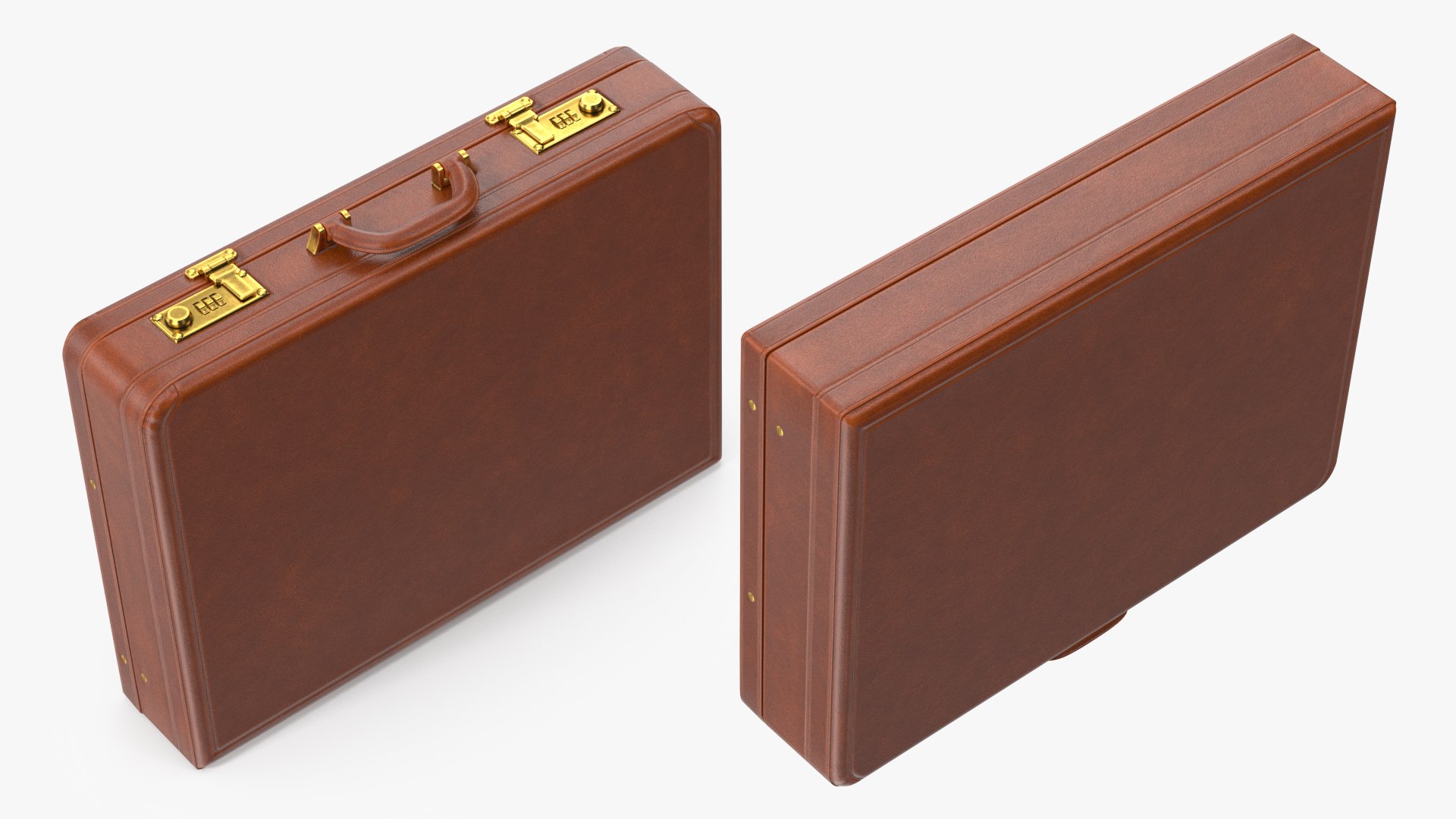 Hard Attache Leather Briefcase Brown 3D model preview