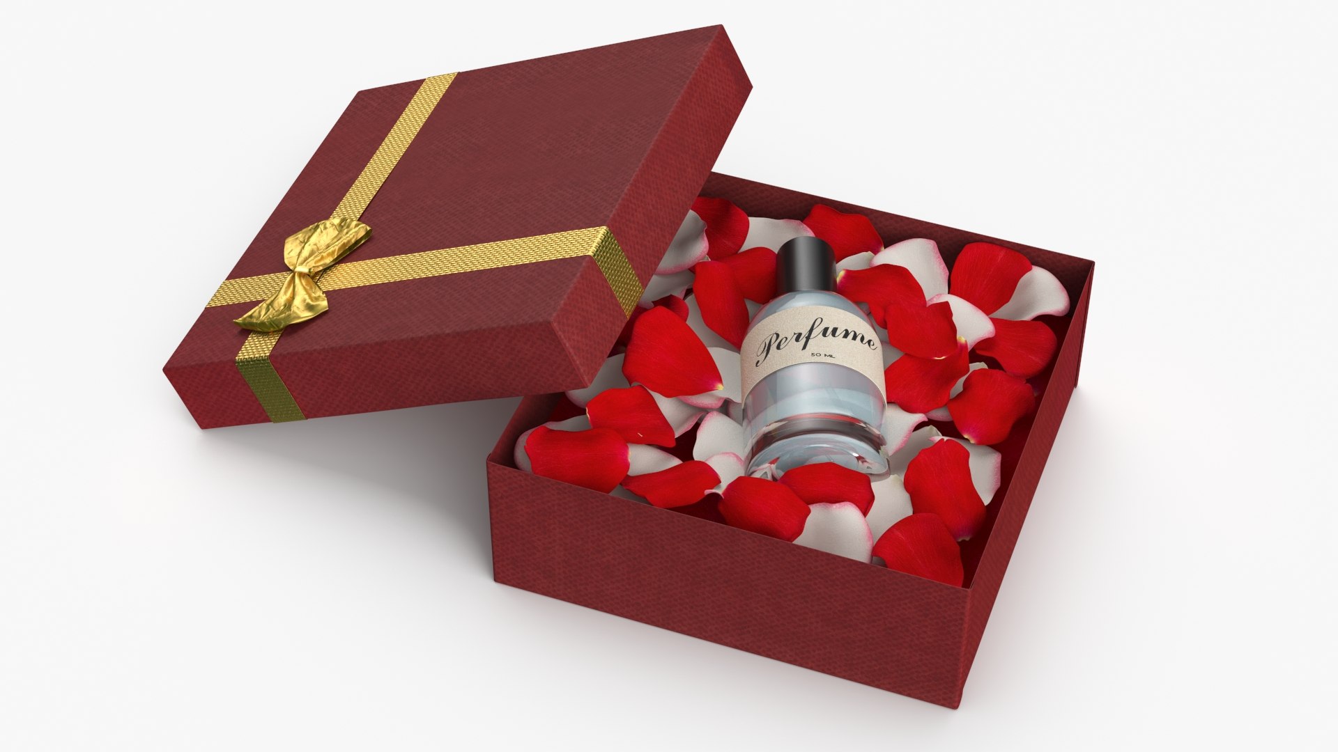 Luxury Perfume Gift Box with Rose Petals 3D model preview