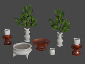 3D model Low-Poly Okinawan Ritual Altar Set
