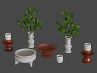 Low-Poly Okinawan Ritual Altar Set