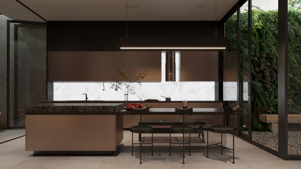 3D Living Room - Kitchen Interior 24