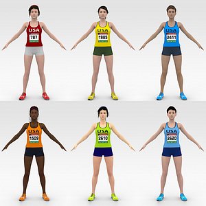 Female Track Athlete collection of 6 Characters 3D model