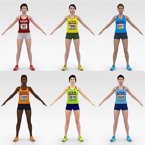 Female Track Athlete collection of 6 Characters