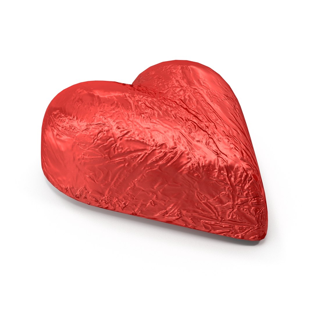 Chocolate Candy Heart in Red Foil 3D model preview