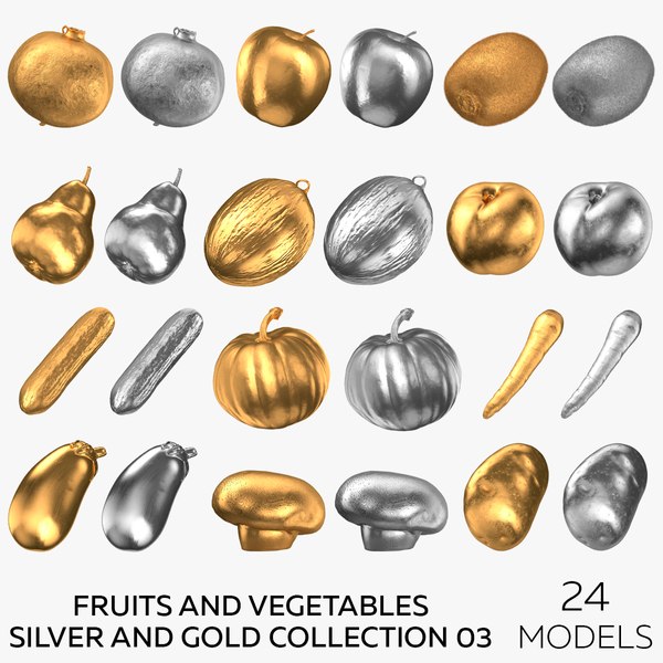 Fruits and Vegetables Silver and Gold Collection 03 - 24 models 3D model