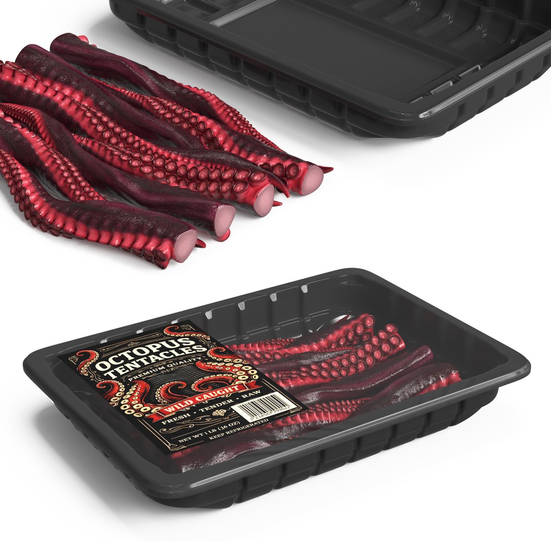Octopus Tentacles Raw in Plastic Tray 3D model preview