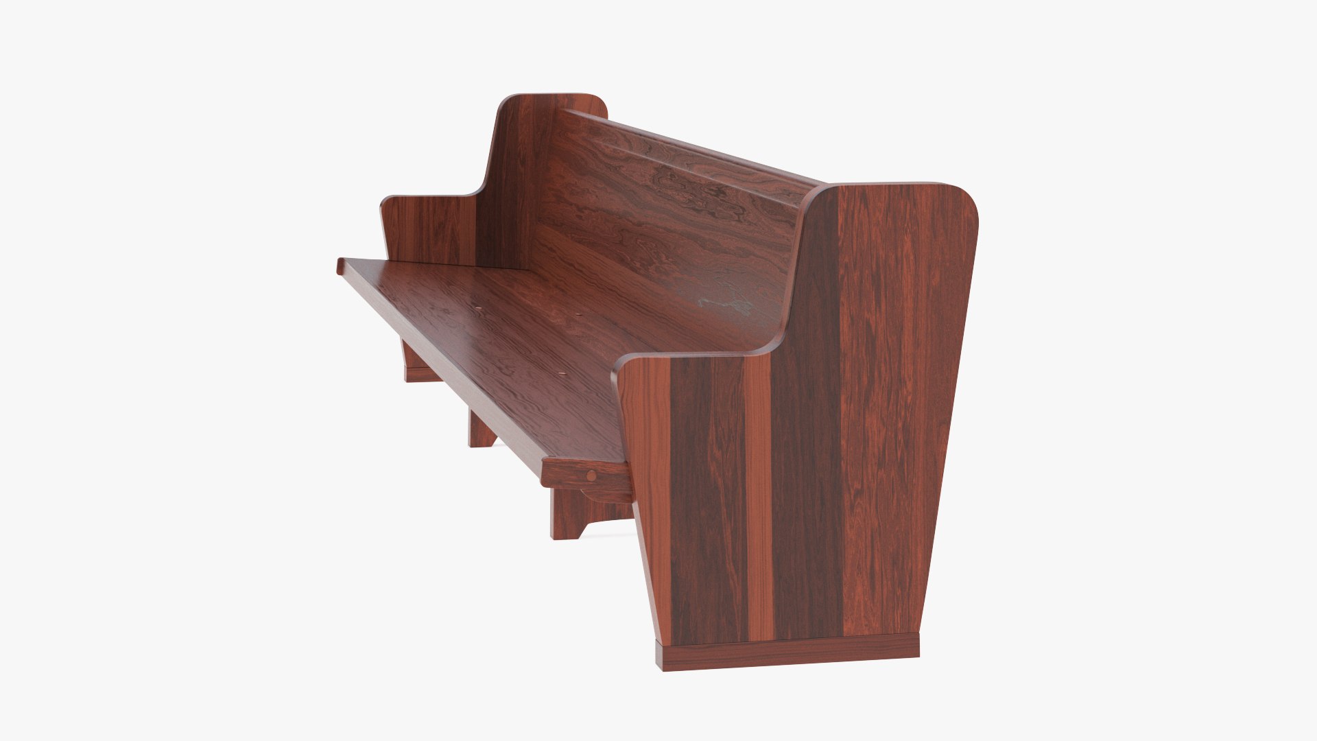 Wooden Church Pew Bench Dark 3D model preview