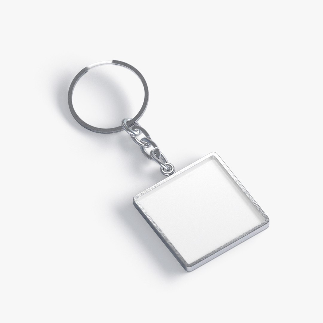 3D White Square Keychain - key tag holder - TurboSquid 1994123