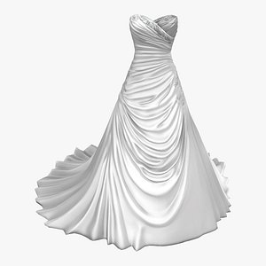 A Line Sweetheart Corset Back Draped Satin Wedding Dress 3D model