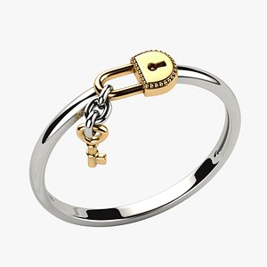 Lock with Key Gold Ring 3D