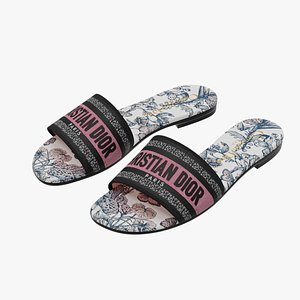 3D Dior Dway Slide Nude Multicolor Embroidered Cotton model