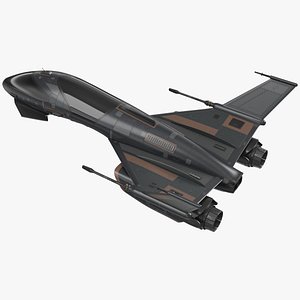 Black Futuristic Fighter Spaceship Rigged for Cinema 4D