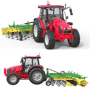 Farm Tractor and Agricultural Cultivator