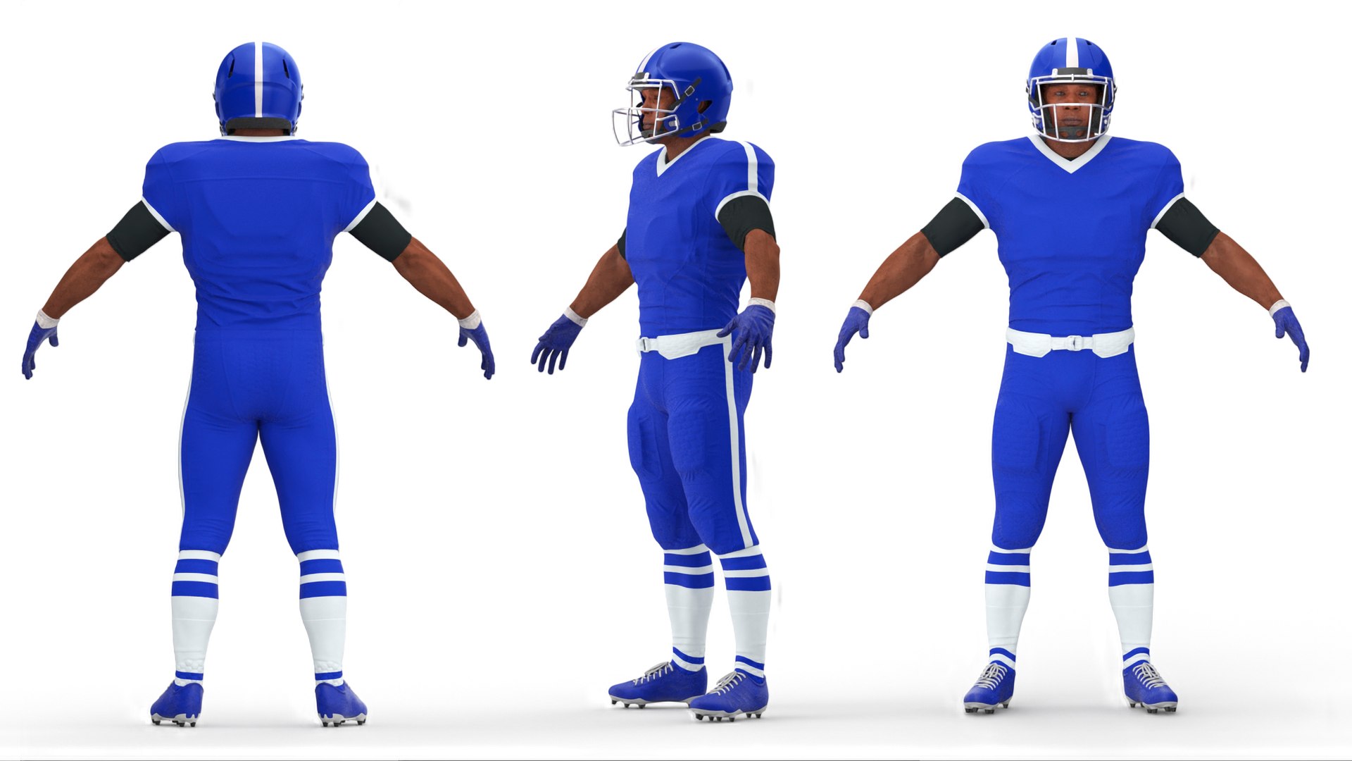 Blue Uniform Black Man Football Player Rigged 3D model preview