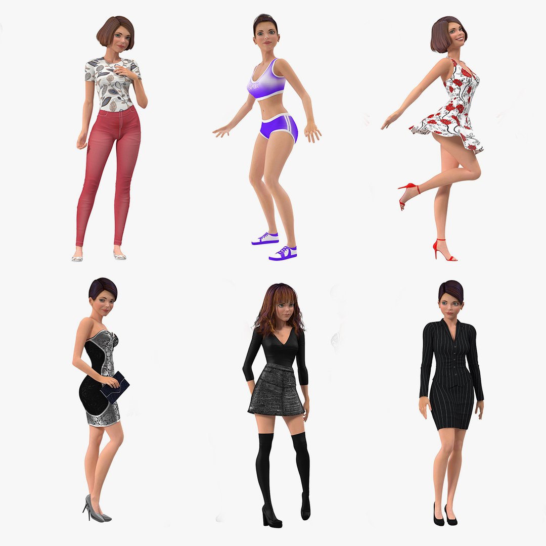 Cartoon Young Rigged Collection 3D model preview