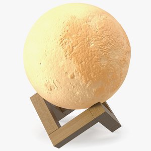 Decorative Moon Lamp on Wooden Stand Yellow Light On 3D model