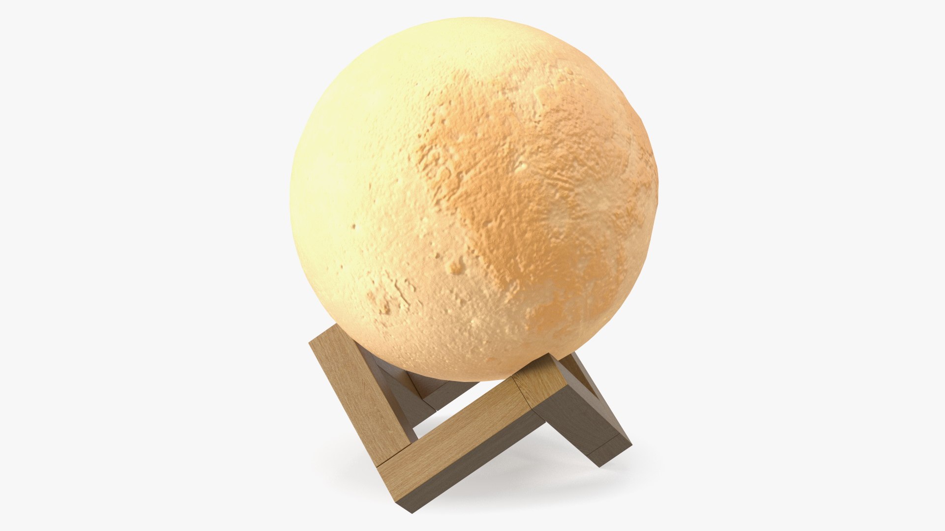Decorative Moon Lamp on Wooden Stand Yellow Light On 3D model preview