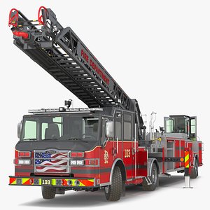 Velocity Ascendant Heavy Duty Black Fire Truck with Tiller Aerial Ladder Rigged