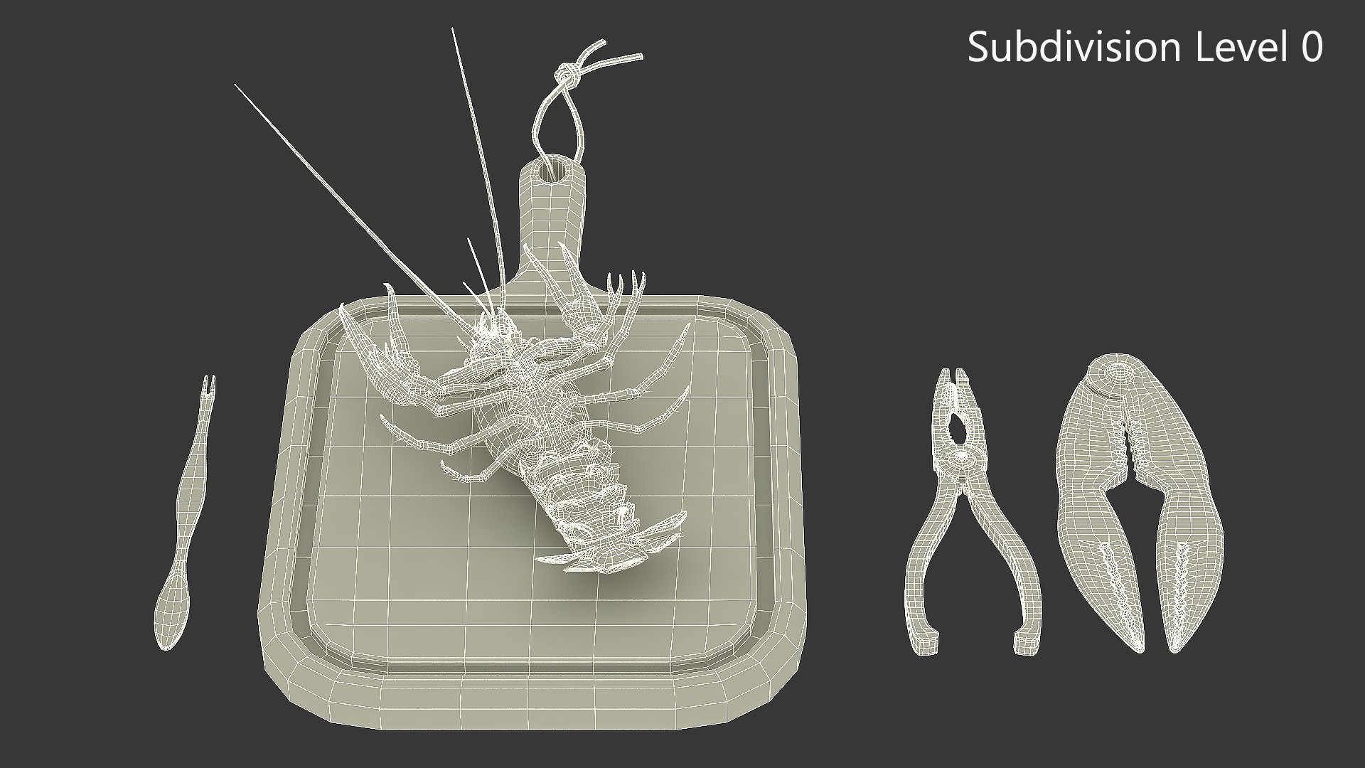 3D Crawfish Dinner With Seafood Tools Model - TurboSquid 2347626