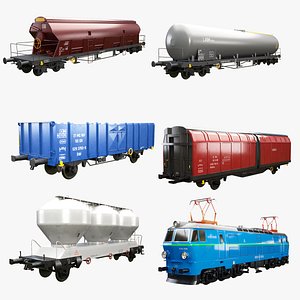 3D Railcars and Locomotive Collection V2