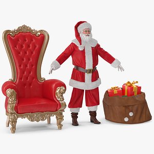 Santa Claus with Open Bag and a Throne Chair 2 3D model
