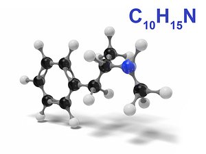 3D methamphetamine molecule c10h15n modeled model