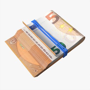 Euro banknote stack tied with rubber 3D