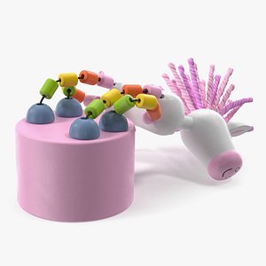 3D Wooden Push Puppet Pink Unicorn Lying