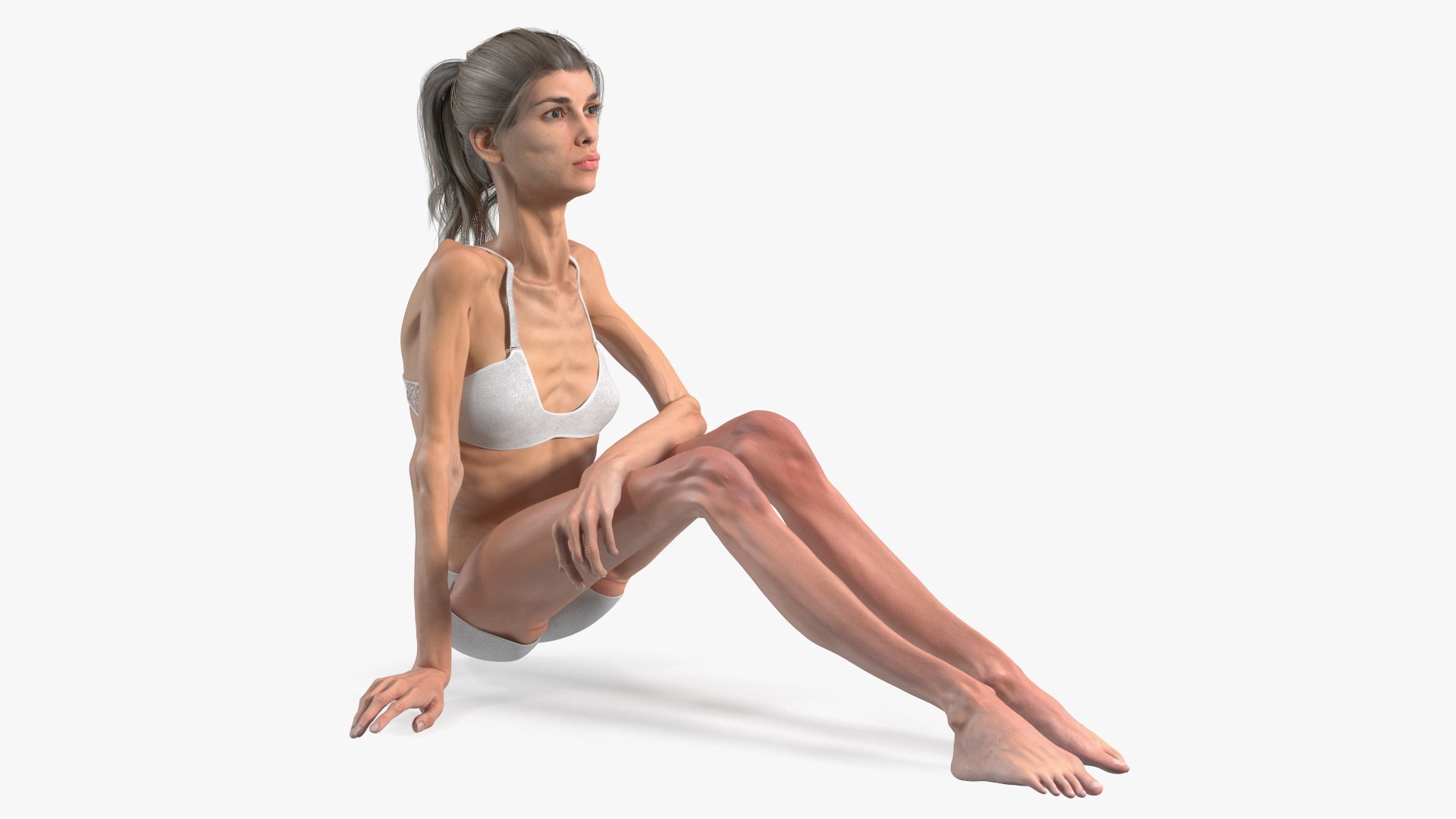 Sitting Anorexic Woman 3D model preview