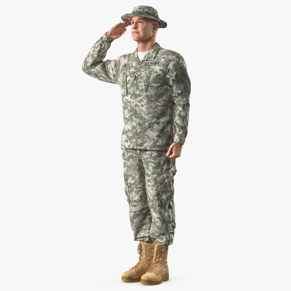 3D acu soldier saluting pose