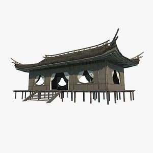 3D Ancient Asian Architecture Thatched Reception Hall model