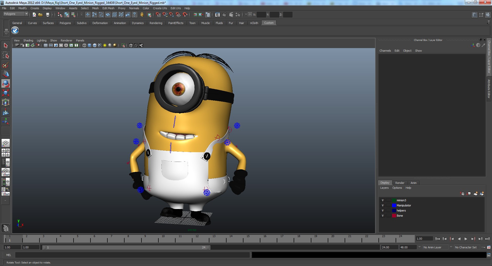 3d Short Eyed Minion Rigged Model