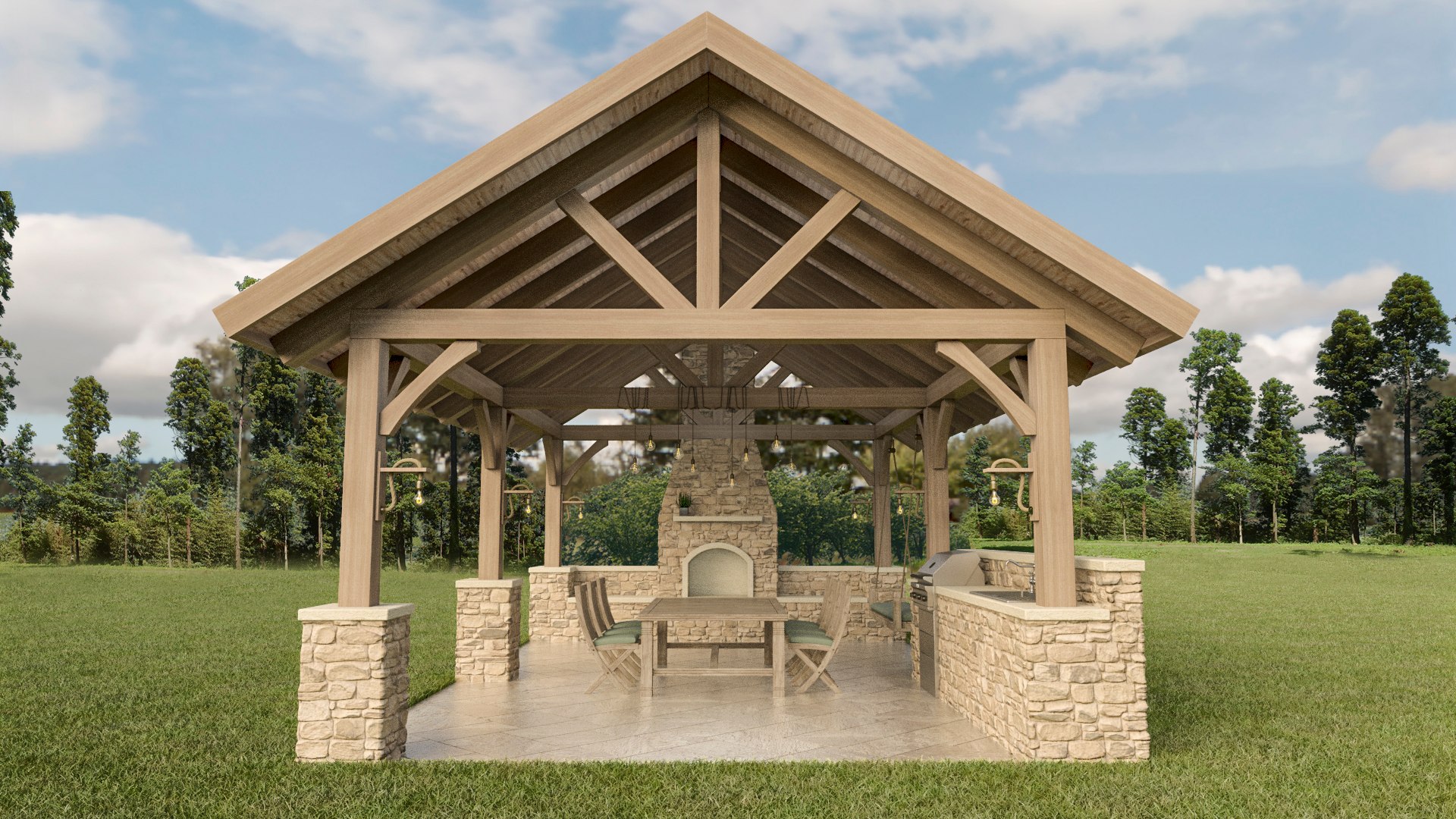 3D Model Wooden Stone Pergola - TurboSquid 2034289