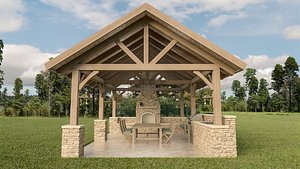 3D model Wooden Stone Pergola