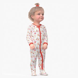 3D Toddler Girl in Full Bodysuit Standing