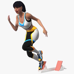 3D Woman Athlete Starting Pose with Block model