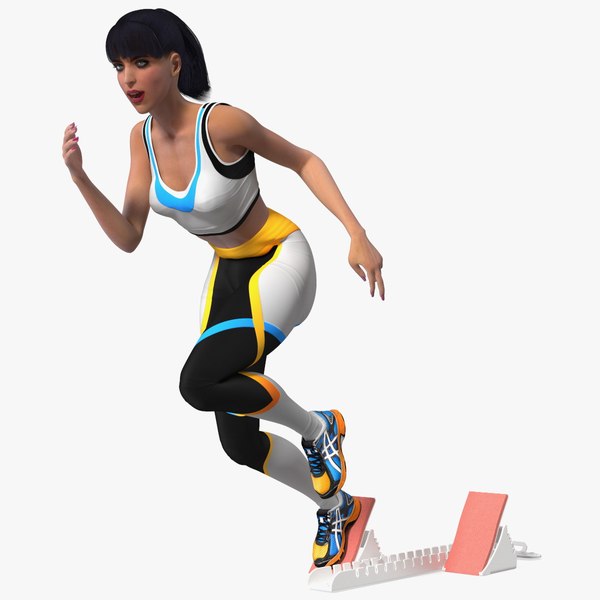 Mujer atleta con bloque de salida preparado para Modo Modelo 3D