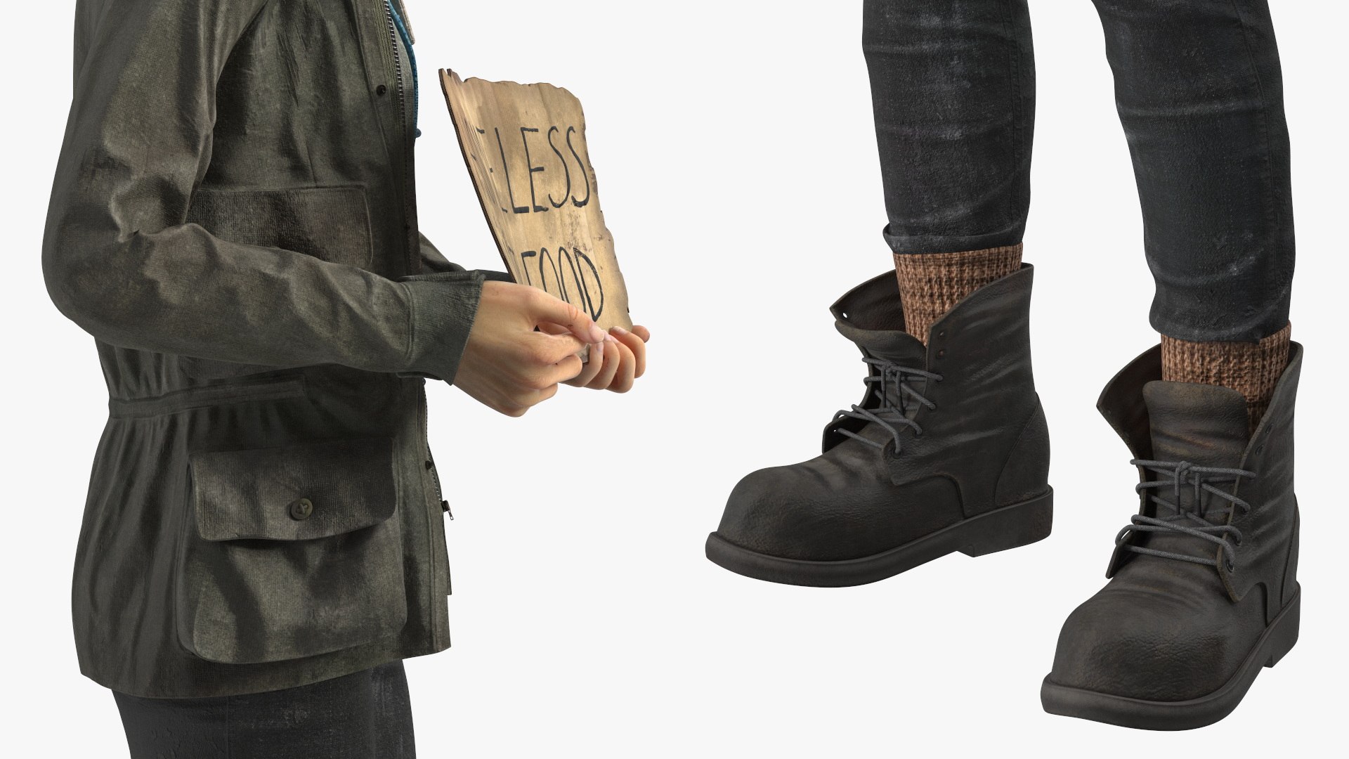 3D Homeless Woman With A Cardboard Sign Model - TurboSquid 2258148