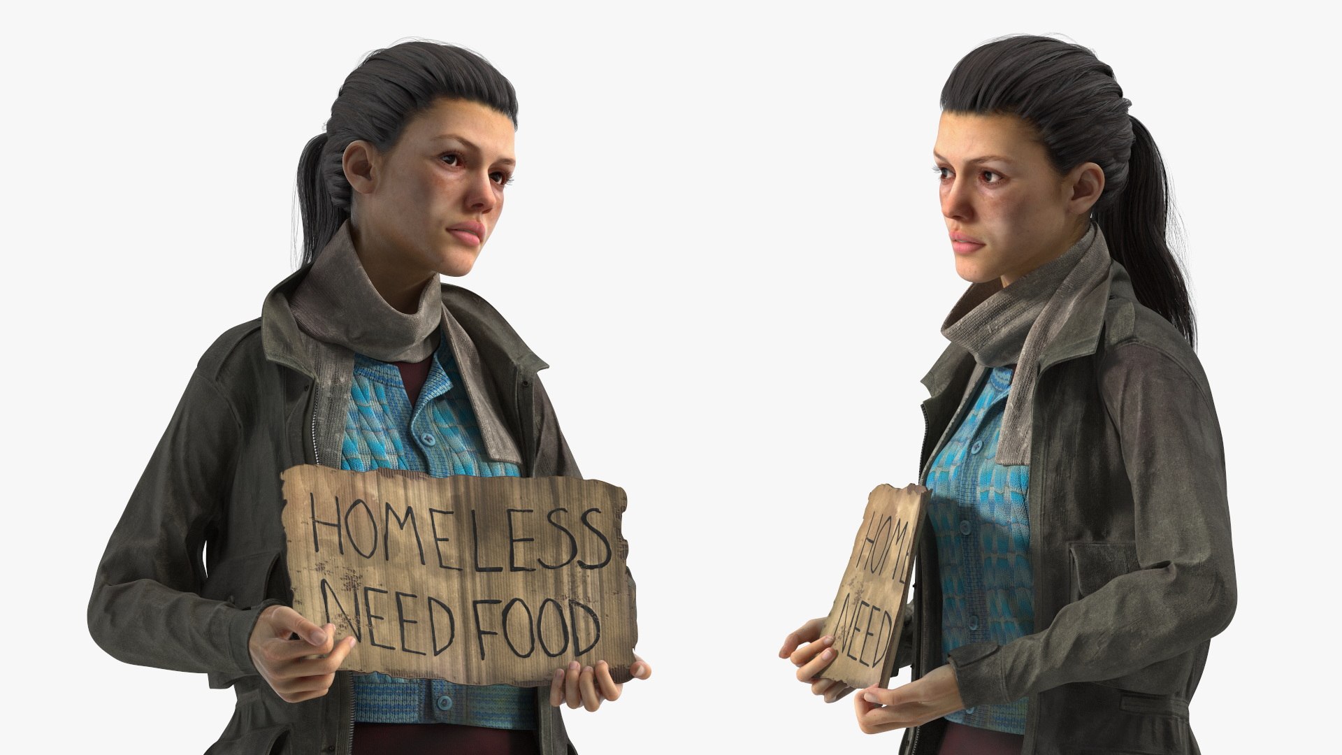 3D Homeless Woman With A Cardboard Sign Model - TurboSquid 2258148