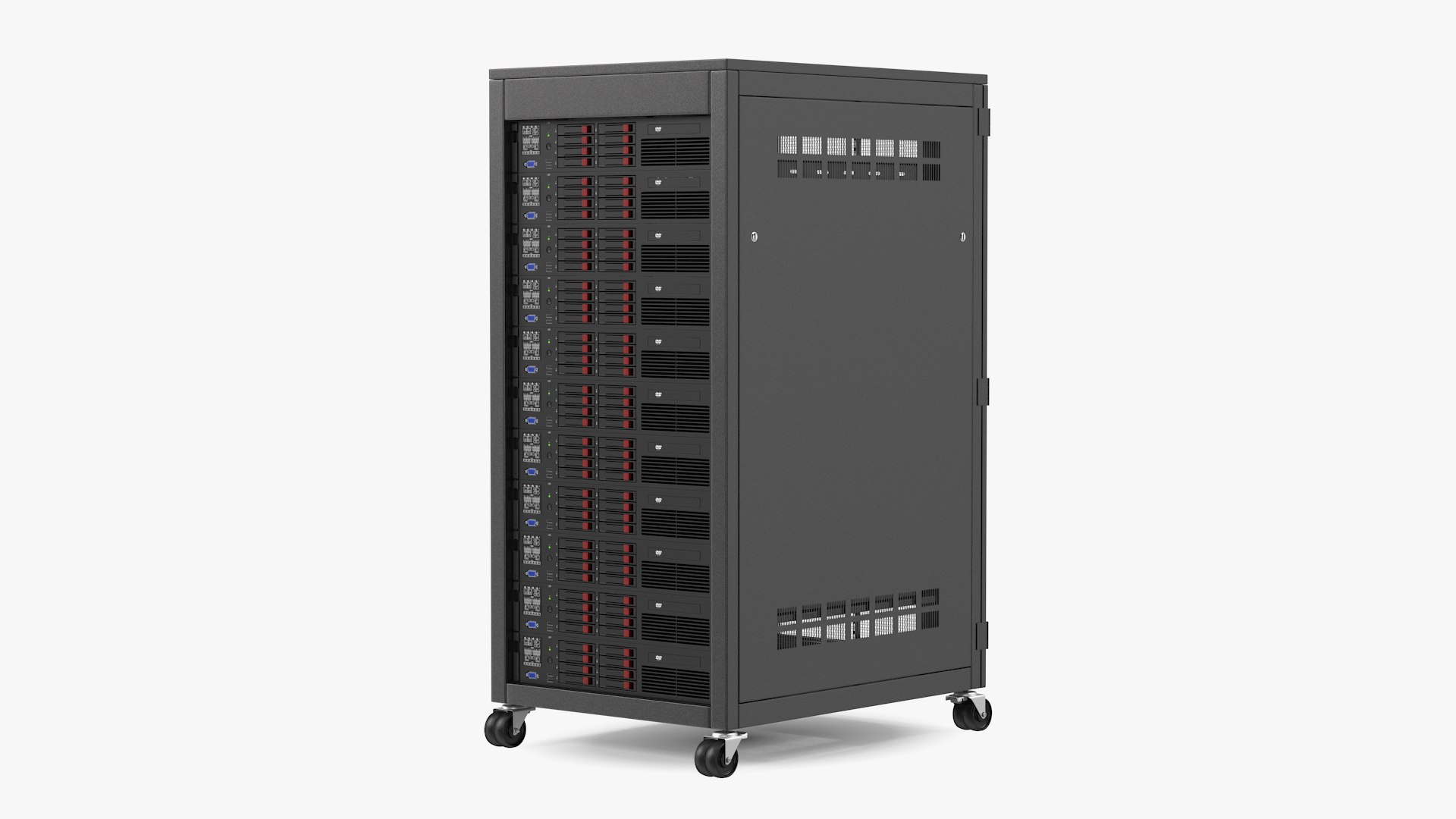Floor Standing Full Server Rack Black 3D model preview