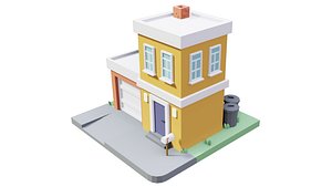 3D Cartoon Low Poly Yellow Town House Model