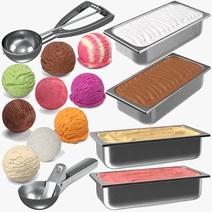 Assorted Ice Cream Tubs and Balls Collection 3D model