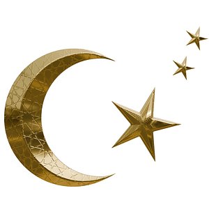 3D Golden Crescent Moon  Stars  Islamic Ramadan  Eid 3D Decoration